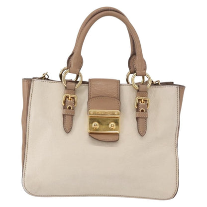 Miu Miu Madras Convertible Lock Tote Leather, BEIGE, LEATHER, Handbag