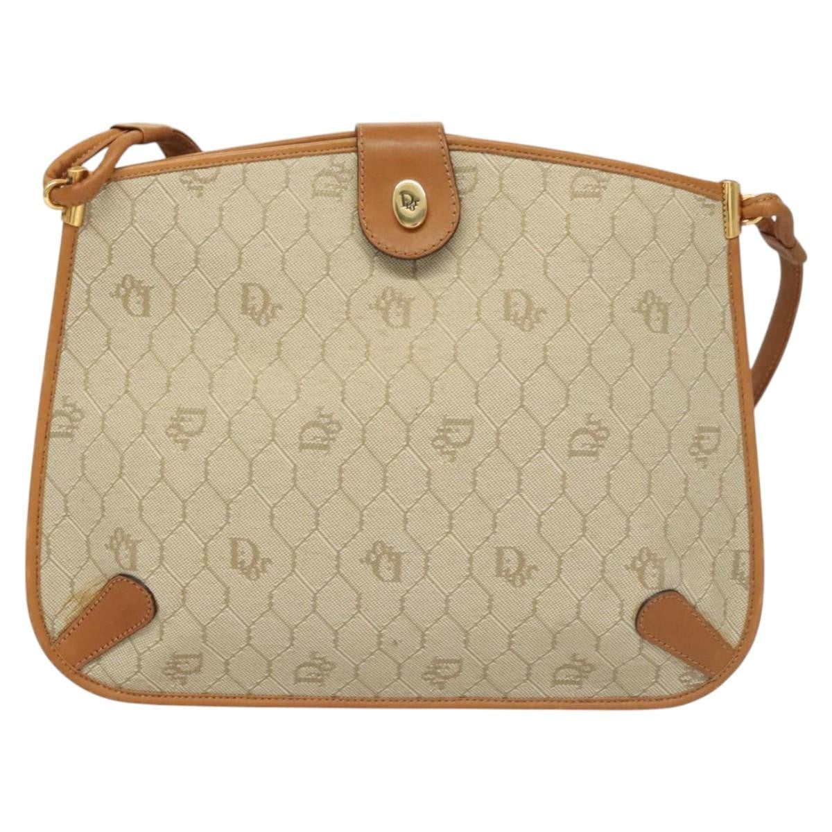 Christian Dior Vintage Honeycomb Shoulder Bag Canvas and Leather, BEIGE, CANVAS, Shoulder bag