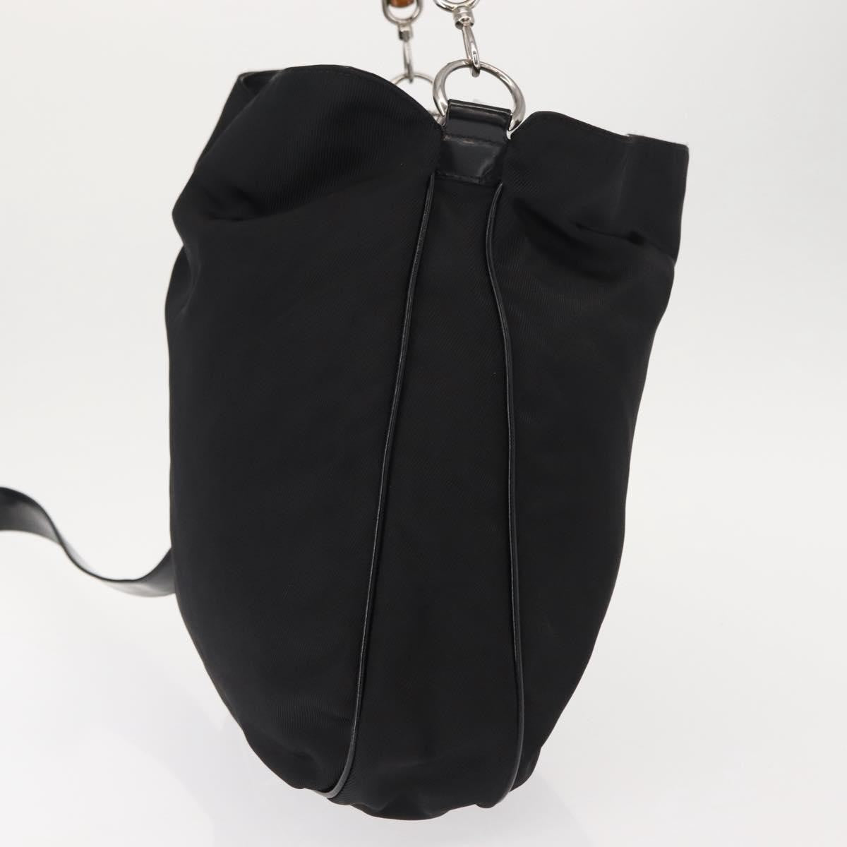 Gucci Vintage Bamboo Handle Open Hobo Nylon, BLACK, NYLON, Handbag