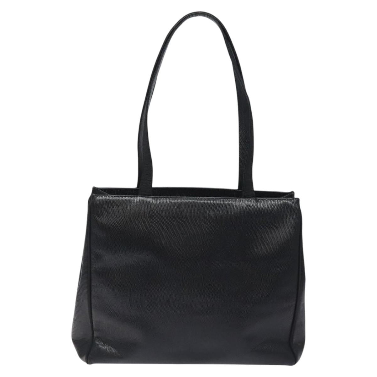 Salvatore Ferragamo Vintage Vara Bow Tote Lizard Embossed Leather, BLACK, LEATHER, Tote bag