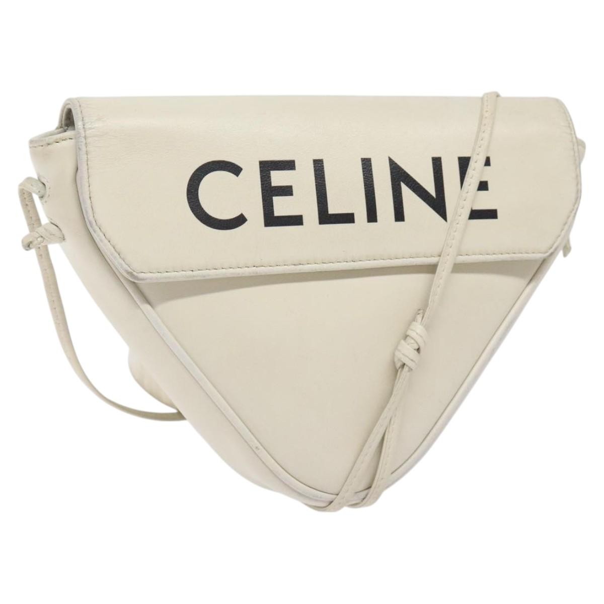 Celine Triangle Bag Leather, WHITE, LEATHER, Handbag