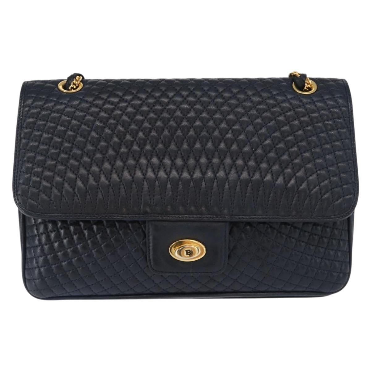 Bally Vintage Shoulder Bag Leather, NAVY, LEATHER, Shoulder bag