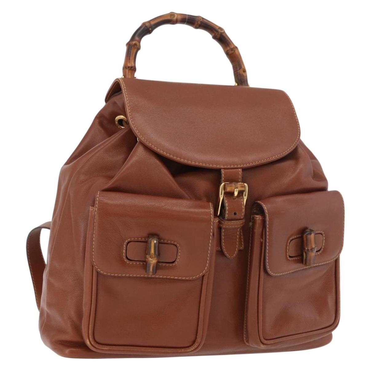 Gucci Vintage Bamboo Backpack Leather, Brown, Leather, Backpack