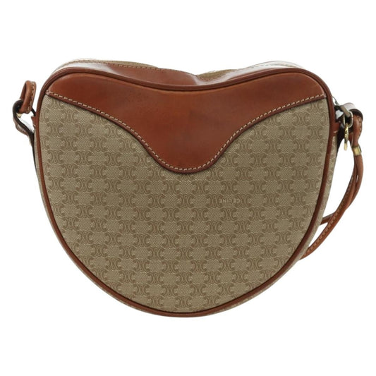 Celine Vintage Macadam Shoulder Bag Canvas and Leather, BEIGE, CANVAS, Shoulder bag