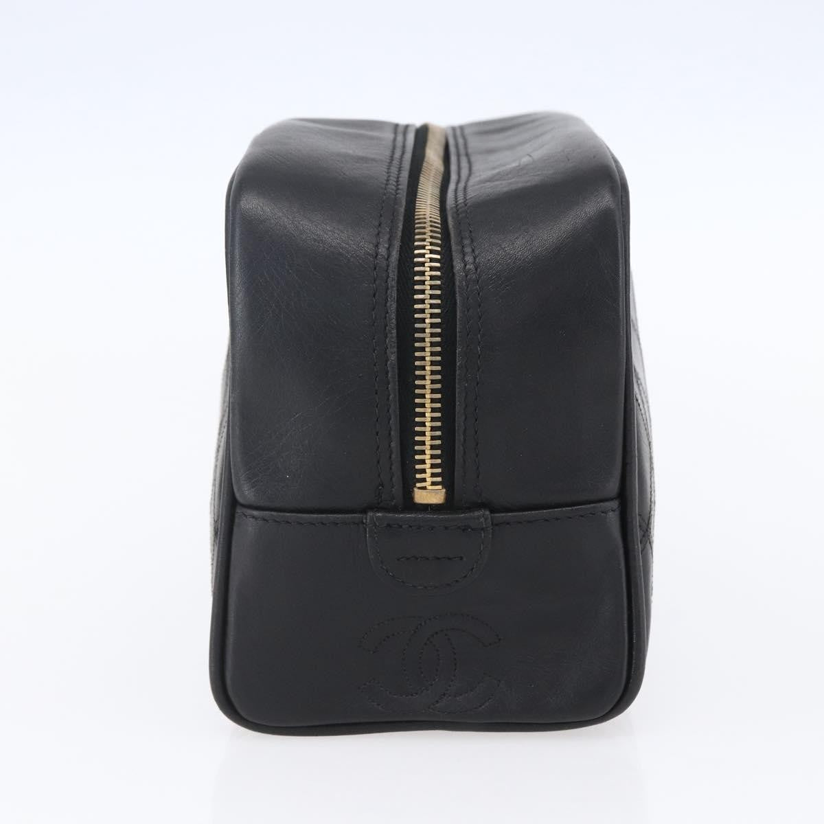 Chanel Vintage Toiletry Pouch Leather, Black, Patent Leather, Clutch