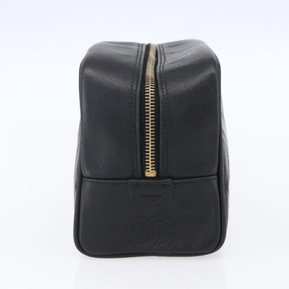 Chanel Vintage Toiletry Pouch Leather, Black, Patent Leather, Clutch