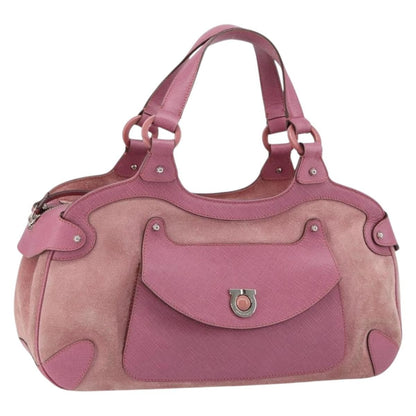 Salvatore Ferragamo Gancini handbag Suede, PINK, SUEDE, Handbag