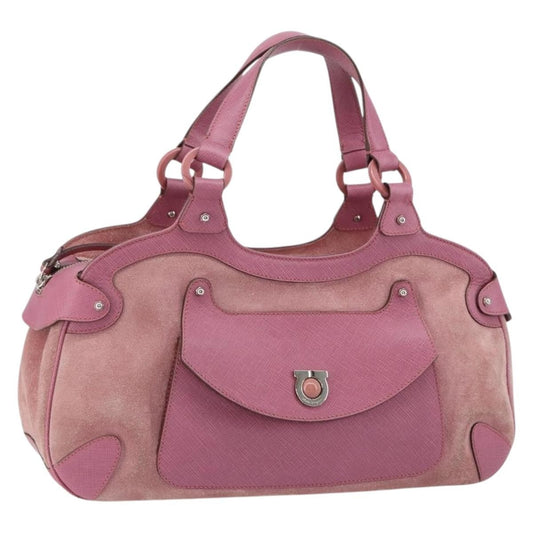Salvatore Ferragamo Gancini handbag Suede, PINK, SUEDE, Handbag