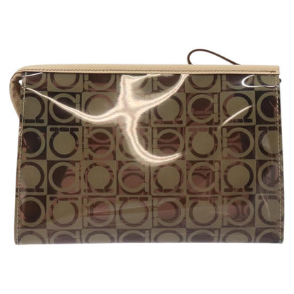 Salvatore Ferragamo Gancini Pouch Canvas, BROWN, VINYL, Clutche & pouche
