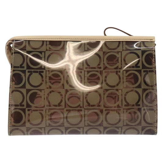Salvatore Ferragamo Gancini Pouch Canvas, BROWN, VINYL, Clutche & pouche