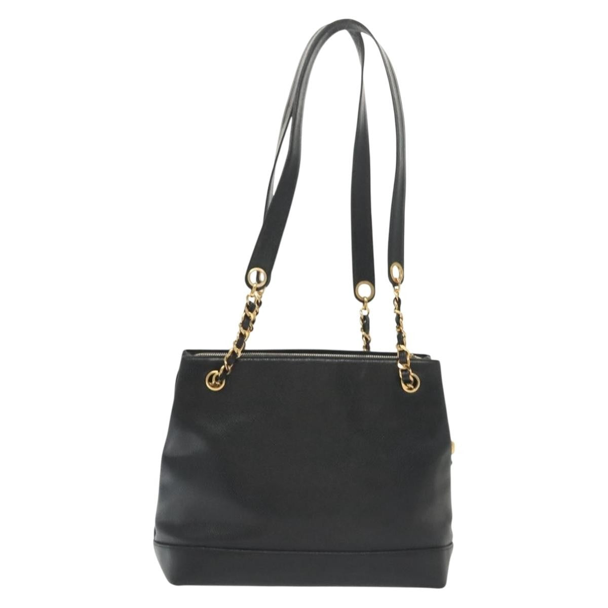 Chanel Vintage CC Logo Chain Tote Caviar, BLACK, LEATHER, Tote bag