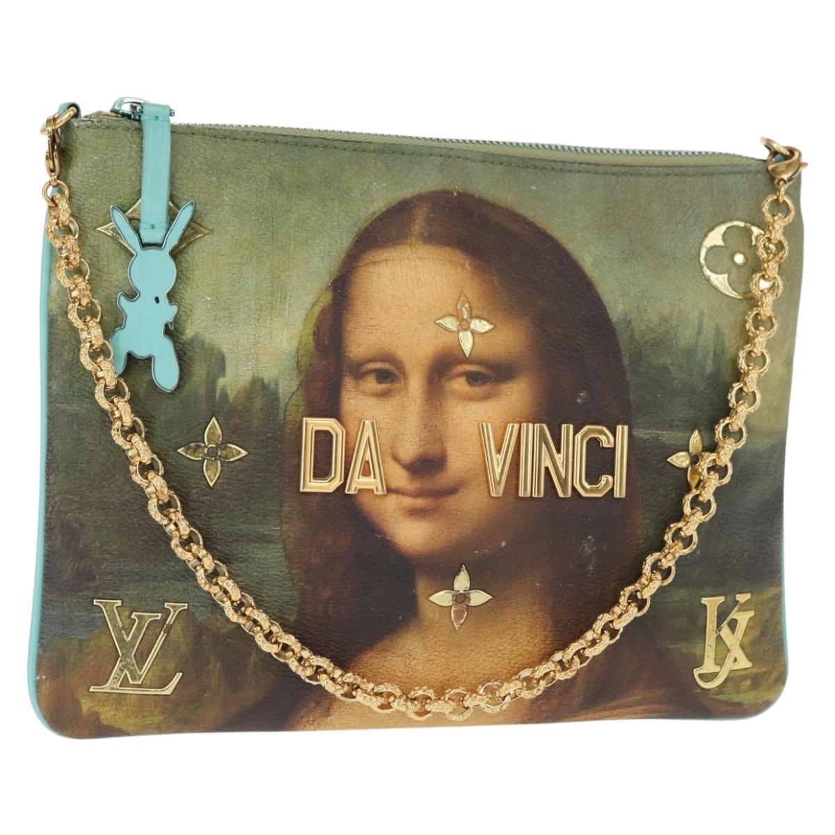 Louis Vuitton Pochette Clutch Limited Edition Jeff Koons Da Vinci Print Canvas, GREEN, PVC, Clutche & pouche