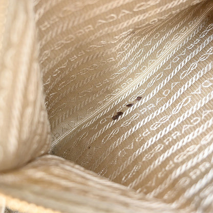 Prada Logo Convertible Tote Canvas with Leather, BEIGE, CANVAS, Tote bag