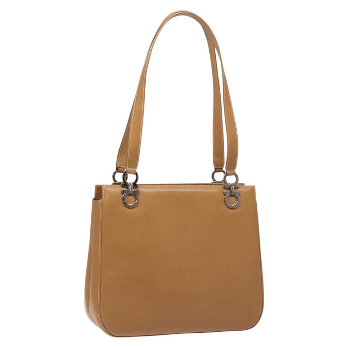 Salvatore Ferragamo Gancini Shoulder Bag Suede, Brown, Leather, Shoulder Bag