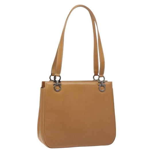 Salvatore Ferragamo Gancini Shoulder Bag Suede, Brown, Leather, Shoulder Bag