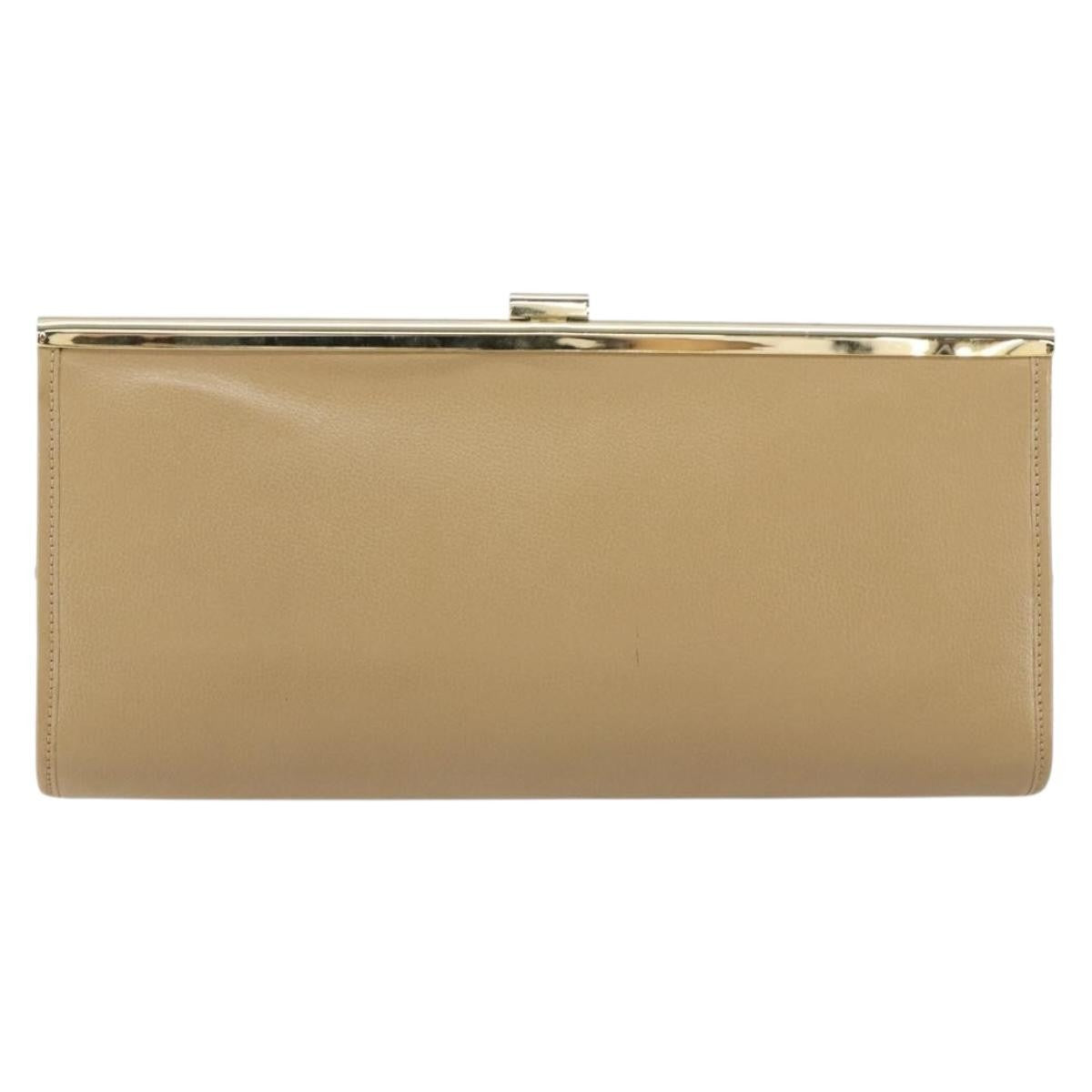 Christian Dior Logo Pouch Leather, BEIGE, LEATHER, Clutche & pouche