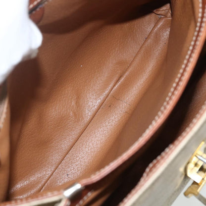 Celine Vintage Macadam Handbag Canvas and Leather, BEIGE, CANVAS, Handbag