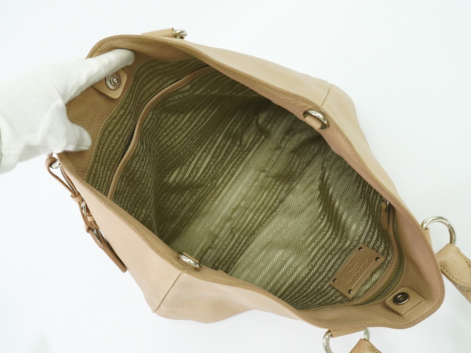 Prada Shopping Tote Vitello Daino, BEIGE, LEATHER, Tote bag