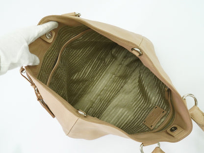 Prada Shopping Tote Vitello Daino, BEIGE, LEATHER, Tote bag