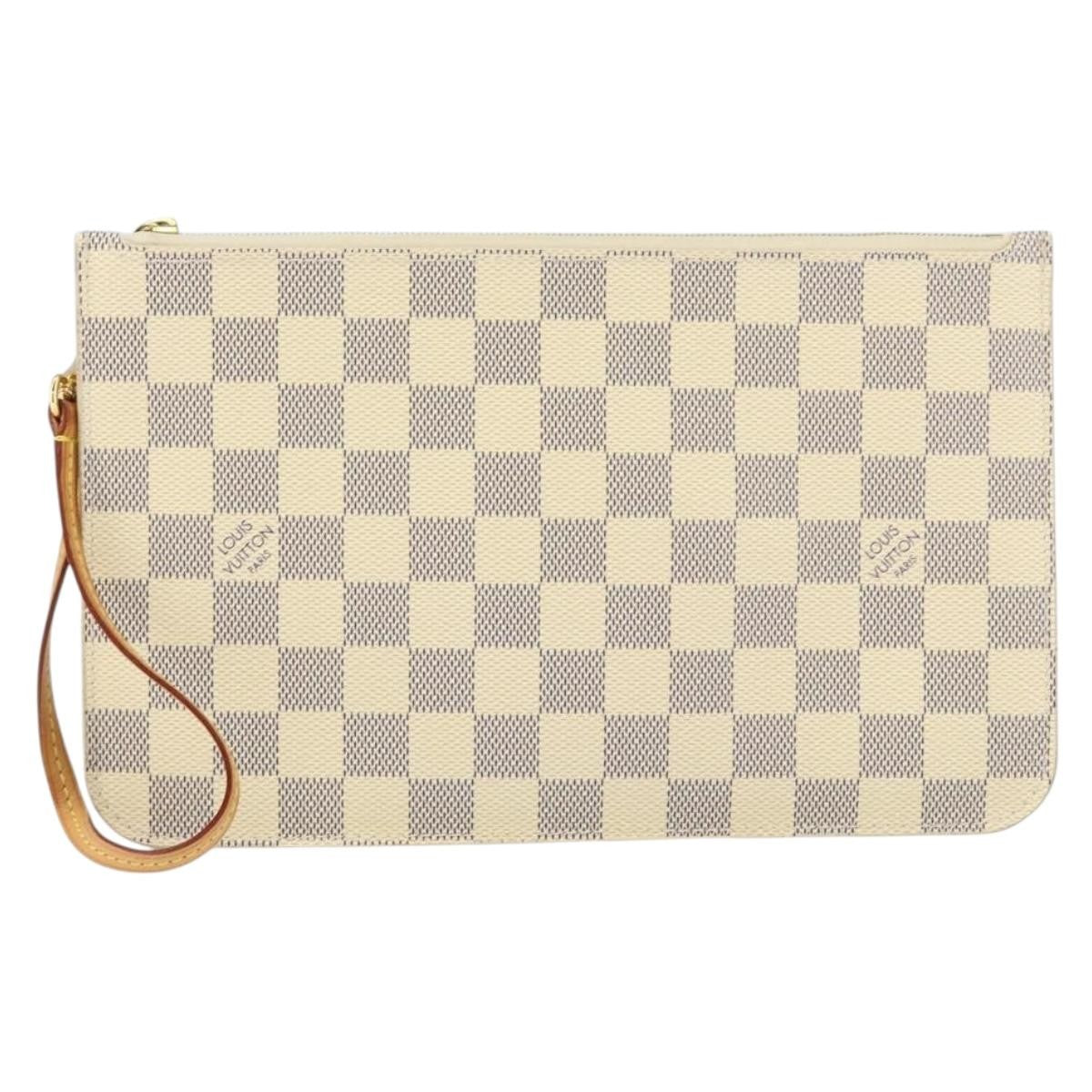 Louis Vuitton Neverfull Pochette Damier, WHITE, CANVAS, Clutche & pouche