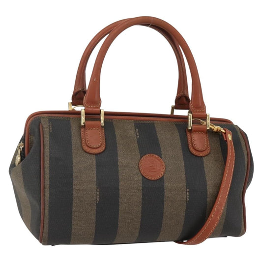 Fendi Vintage Pequin Convertible Boston Bag Coated Canvas, BLACK, PVC, Handbag