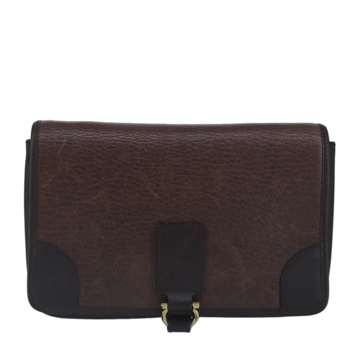 Salvatore Ferragamo Gancini Pouch Leather, BROWN, LEATHER, Clutche & pouche