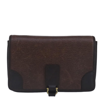 Salvatore Ferragamo Gancini Pouch Leather, BROWN, LEATHER, Clutche & pouche