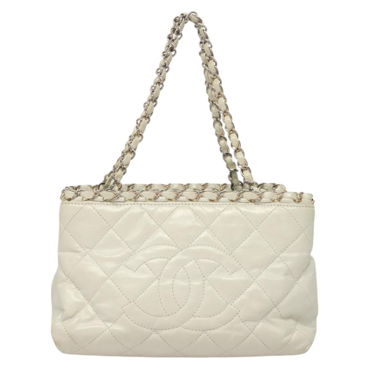 Chanel Chain Me Tote Quilted Calfskin, WHITE, LEATHER, Tote bag