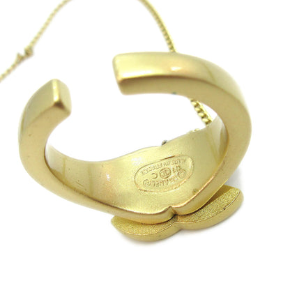 Chanel Logo Bangle with Chain Attached CC Ring Metal with Crystal, GOLD, GOLD_PLATED, Bracelet