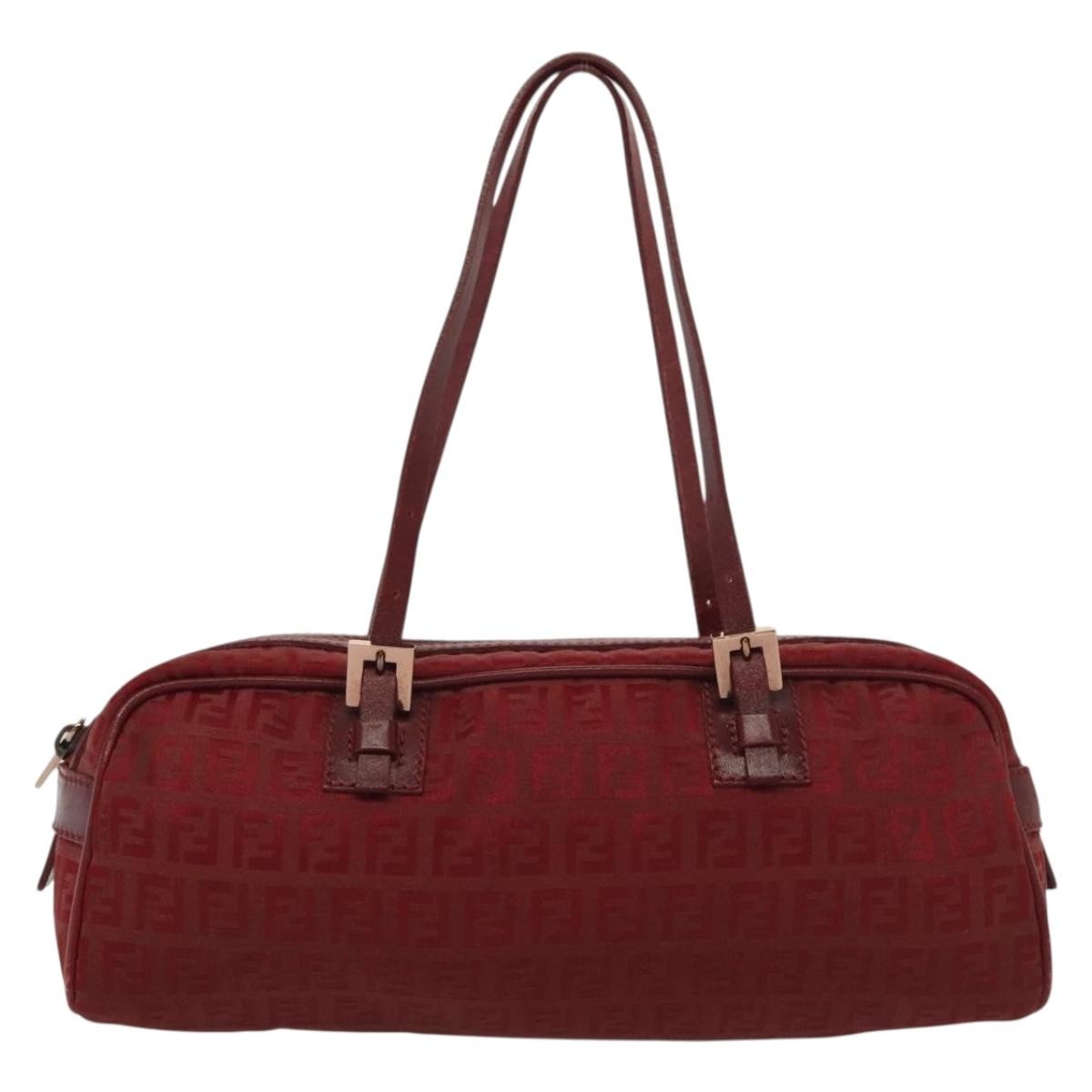 Fendi Bowling Bag Zucchino Canvas, RED, CANVAS, Shoulder bag