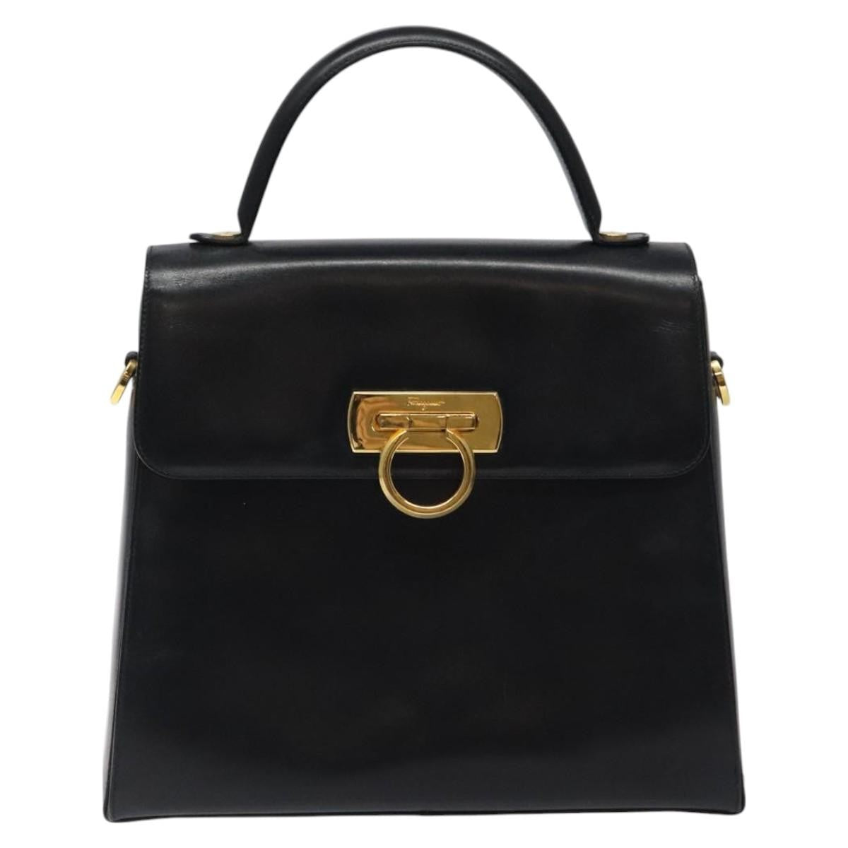 Salvatore Ferragamo Gancini handbag Leather, BLACK, LEATHER, Handbag