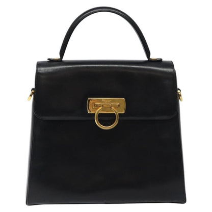 Salvatore Ferragamo Gancini handbag Leather, BLACK, LEATHER, Handbag