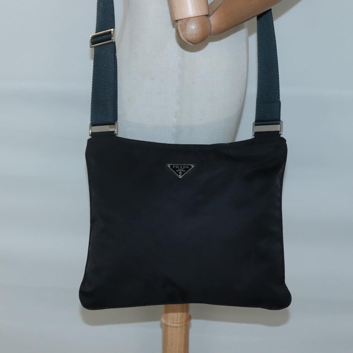 Prada Flat Messenger Bag Tessuto, BLACK, NYLON, Shoulder bag