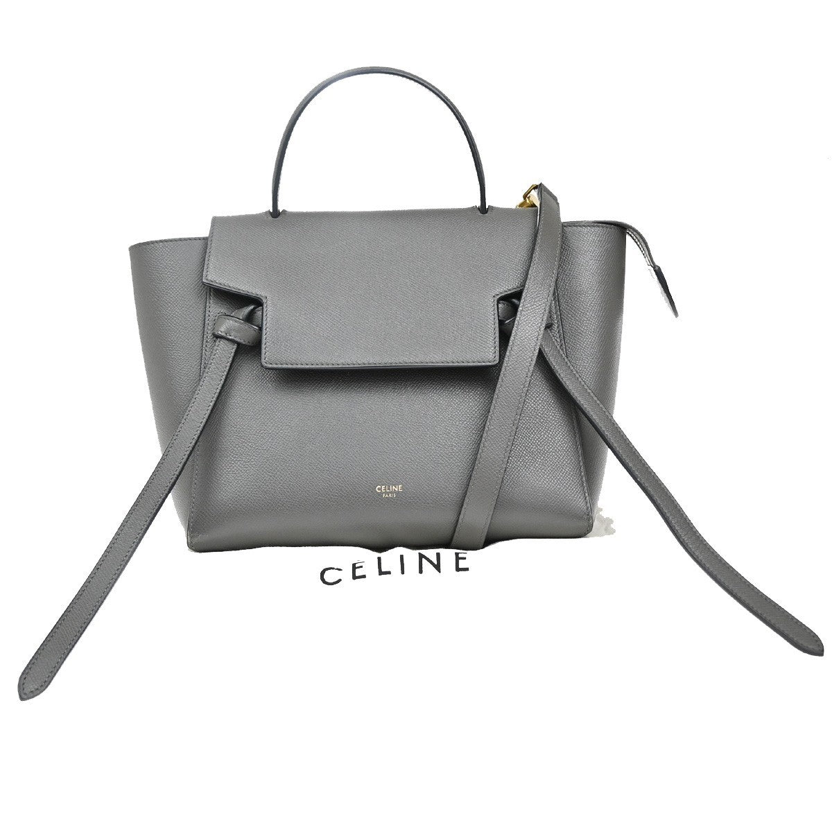 Celine Belt Bag Textured Leather, GRAY, LEATHER, Shoulder bag