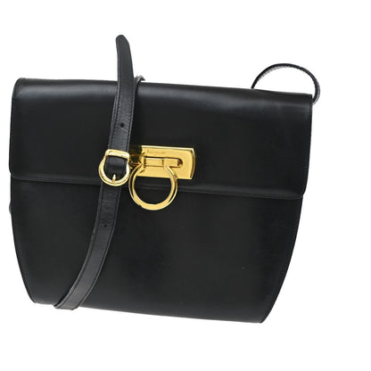 Salvatore Ferragamo Gancini Shoulder Bag Leather, BLACK, LEATHER, Shoulder bag