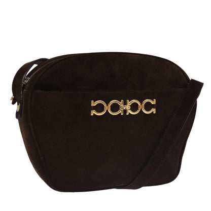 Salvatore Ferragamo Gancini Shoulder Bag Suede, Brown, Suede, Shoulder Bag