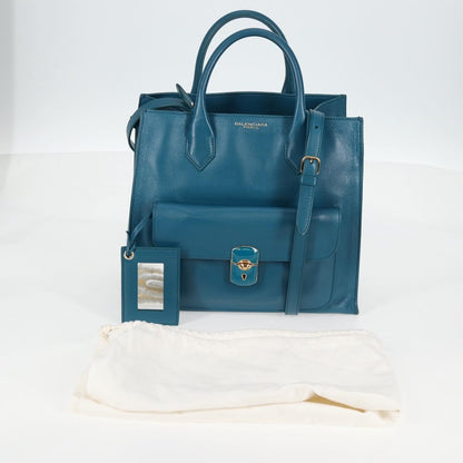 Balenciaga Padlock All Afternoon Tote Leather, BLUE, LEATHER, Handbag