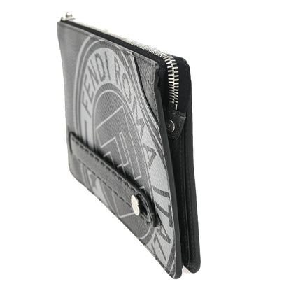 Fendi logo zip pouch FF Printed Leathear, GRAY, LEATHER, Clutche & pouche