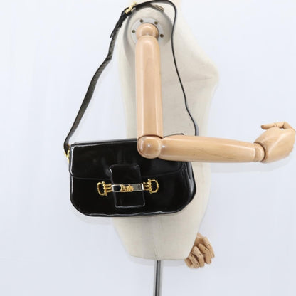 Celine Vintage Carriage Flap Clutch Leather, BLACK, PATENT_LEATHER, Shoulder bag