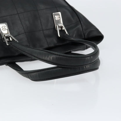 Chanel Square Stitch Tote Quilted Leather, BLACK, LEATHER, Tote bag