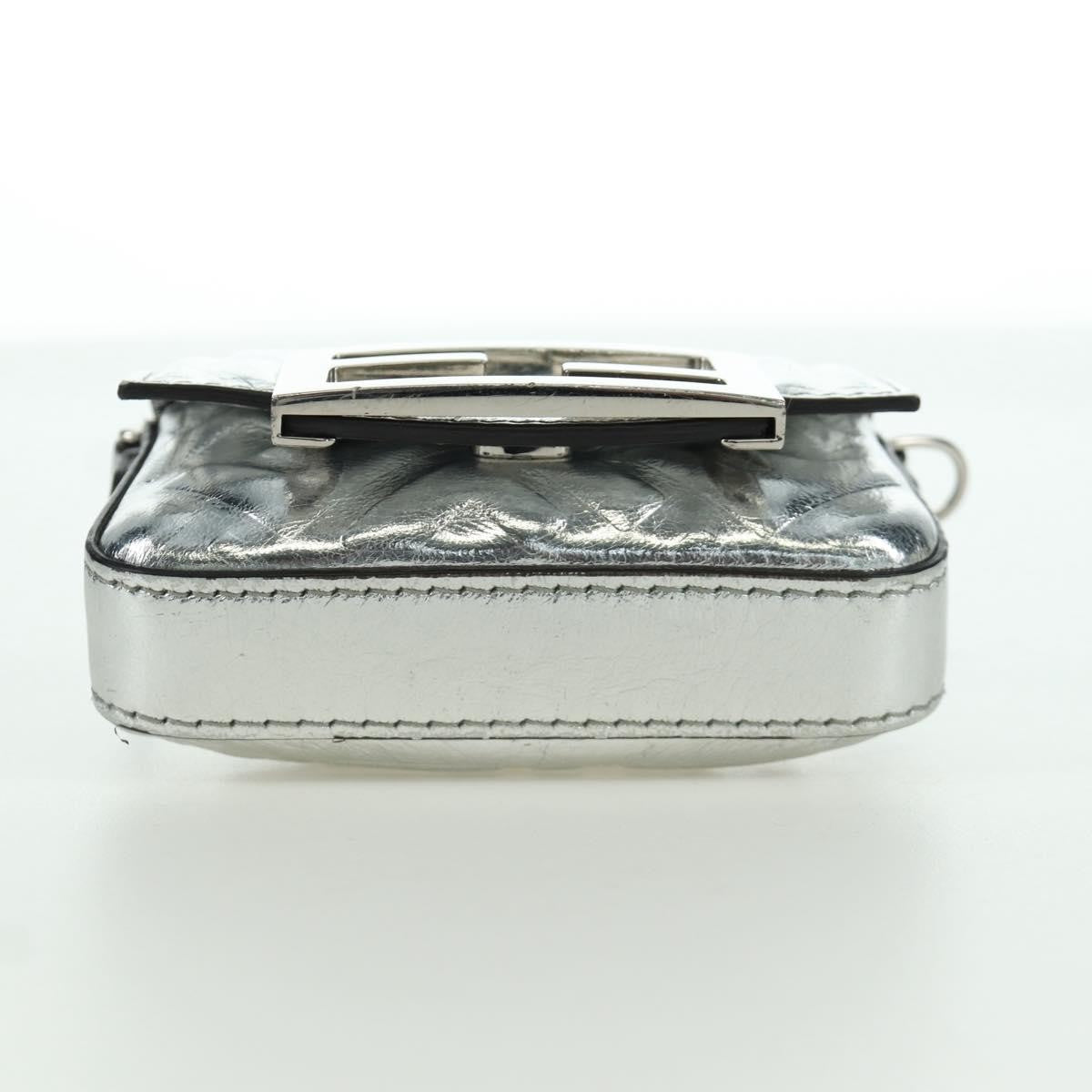 Fendi Chain Baguette Charm Bag Zucca Embossed Leather, SILVER, CANVAS, Clutche & pouche