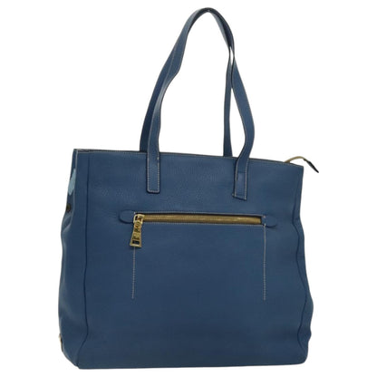 Prada Front Pocket Tote Vitello Daino, BLUE, LEATHER, Tote bag