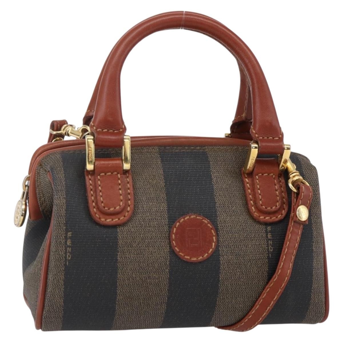 Fendi Vintage Pequin Convertible Boston Bag Coated Canvas, BROWN, CANVAS, Handbag