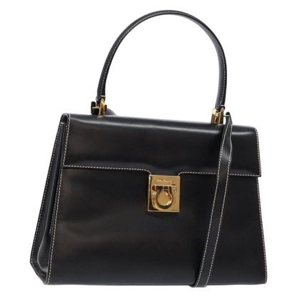 Salvatore Ferragamo Gancini Convertible Top Handle Bag Leather, BLACK, LEATHER, Handbag