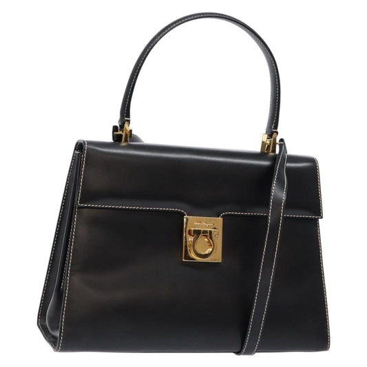 Salvatore Ferragamo Gancini Convertible Top Handle Bag Leather, BLACK, LEATHER, Handbag