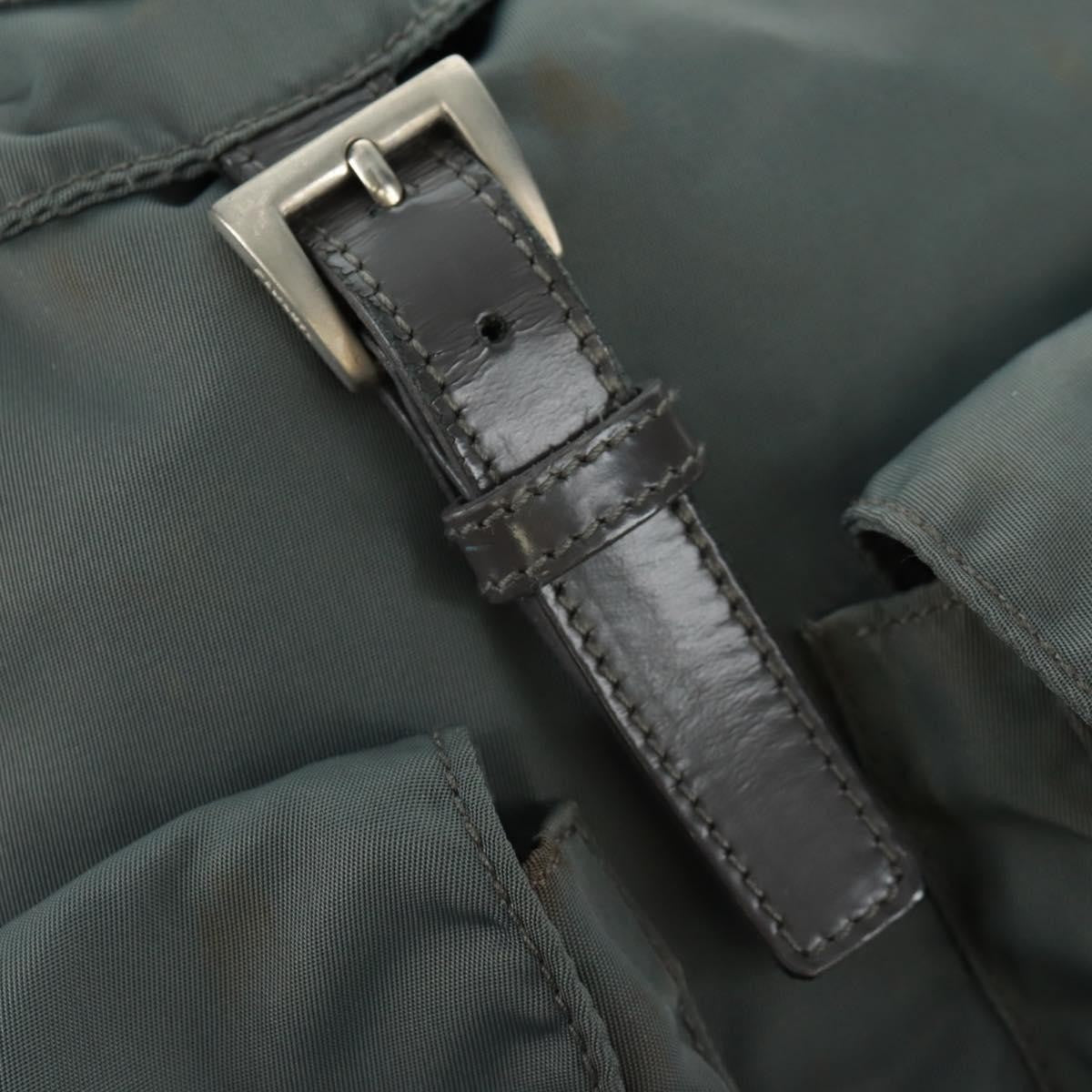 Prada Vela Double Front Pocket Backpack Tessuto with Saffiano Leather, GRAY, NYLON, Backpack