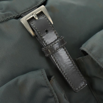 Prada Vela Double Front Pocket Backpack Tessuto with Saffiano Leather, GRAY, NYLON, Backpack