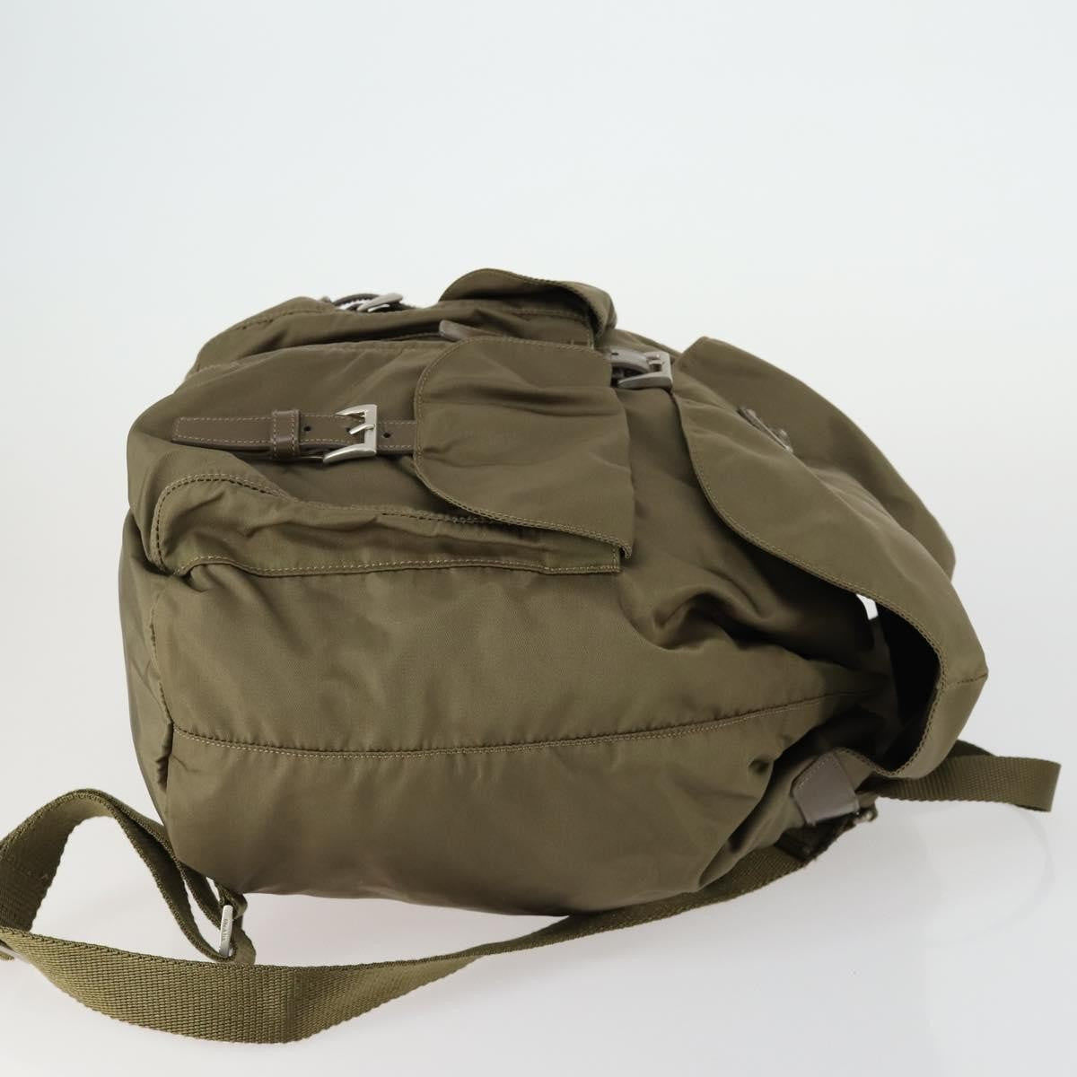 Prada Vela Double Front Pocket Backpack Tessuto with Saffiano Leather, KHAKI, NYLON, Backpack