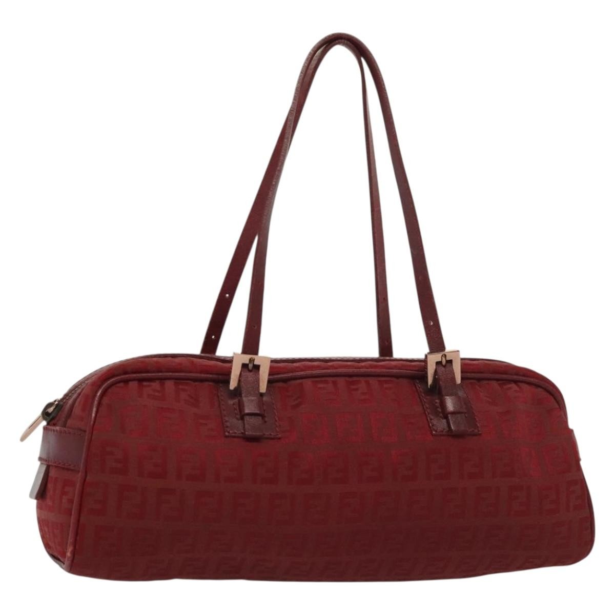 Fendi Bowling Bag Zucchino Canvas, RED, CANVAS, Shoulder bag
