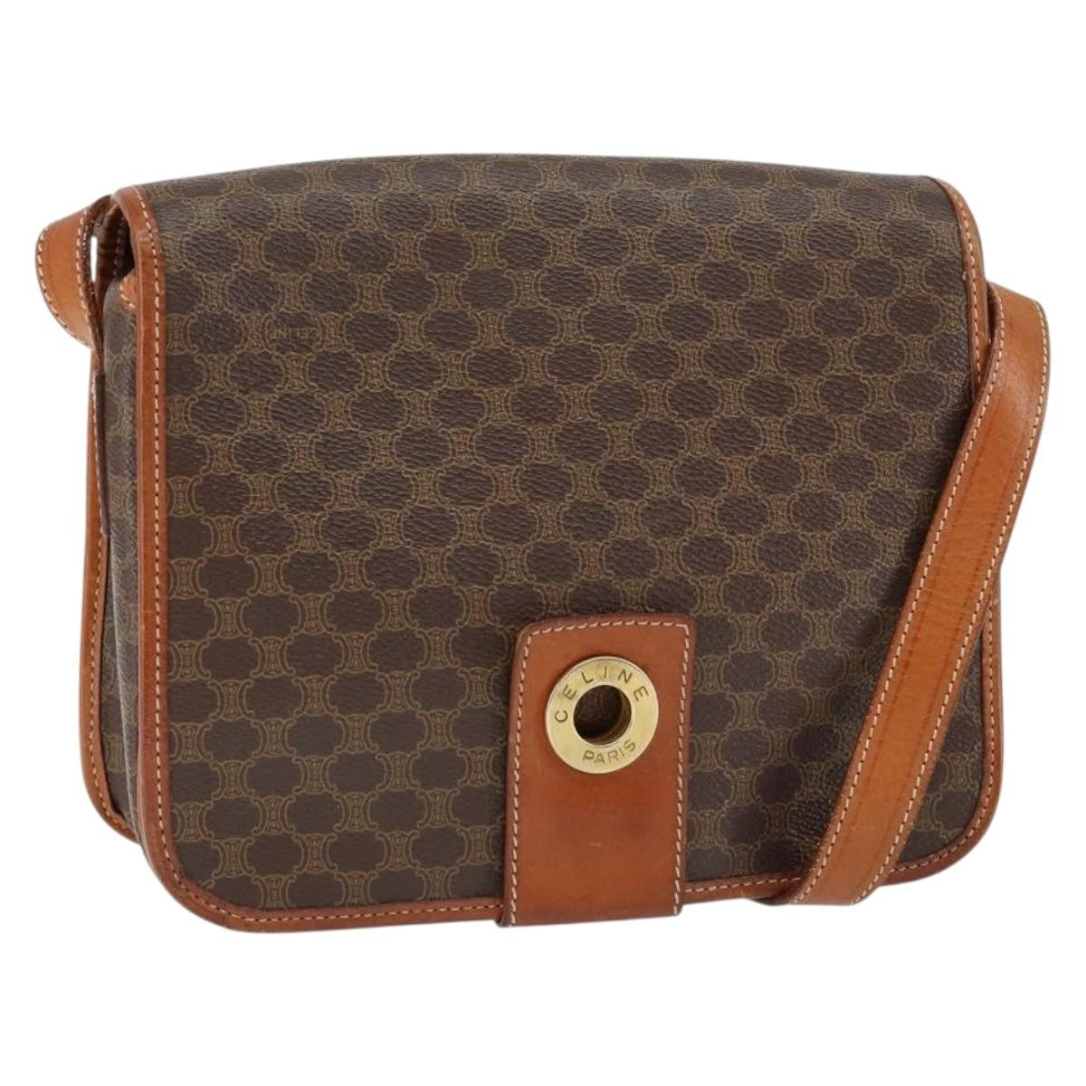 Celine Vintage Macadam Shoulder Bag Canvas and Leather, BROWN, CANVAS, Shoulder bag